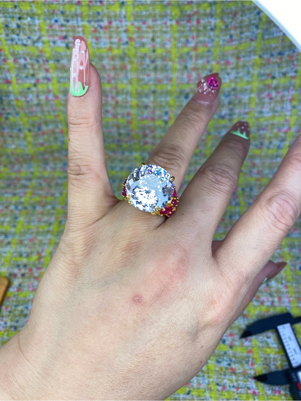 Gold white bird nest cut diamond ring open size 5-13